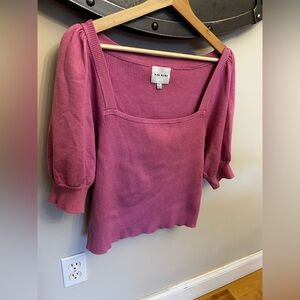 Pink Rose “Orchid Flower” Puff Sleeve Square Neck Sweater Women’s XL